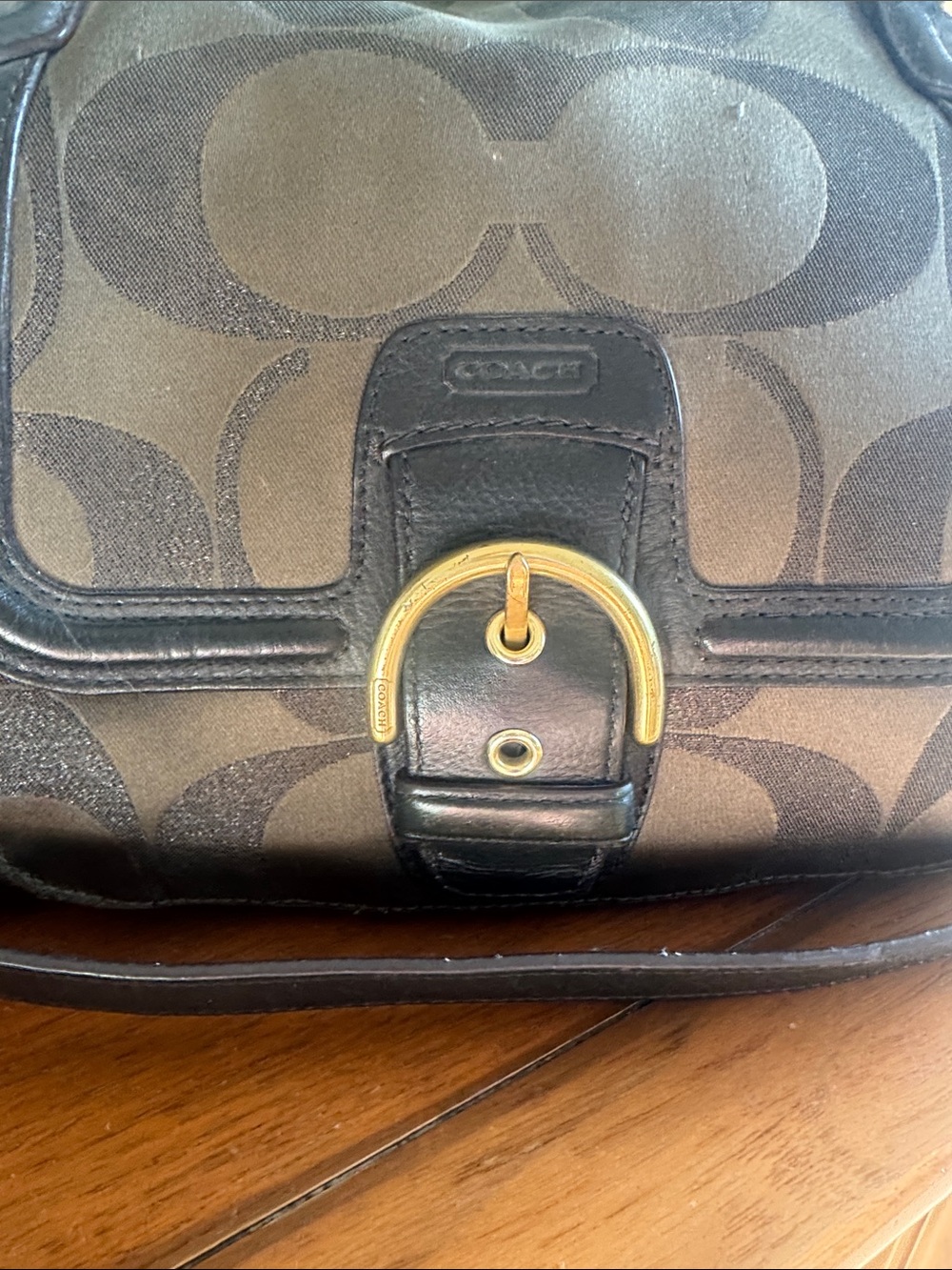 Coach Campbell Signature Metallic Olive Green Canvas Satchel with Leather Trim - Picture 2 of 12